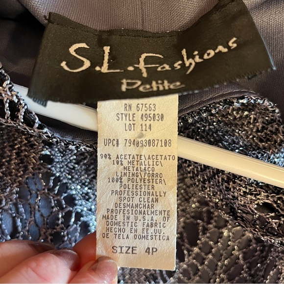 S.L Fashions Metallic Crochet Fringe Knot Shoulder Cocktail Dress Size 4P - Picture 6 of 6